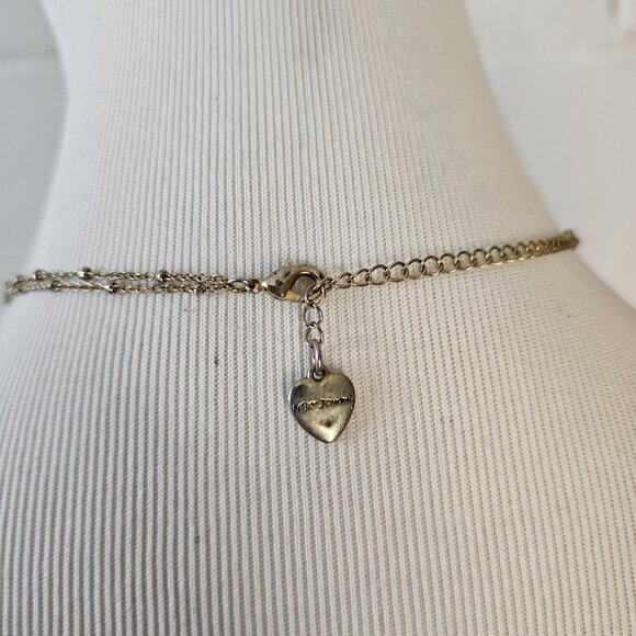 y2k McBling Girly Feminine Goth Betsey Johnson Silver Heart Pendant Necklace - Picture 7 of 8